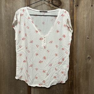 Abercrombie & Fitch Floral V-Neck Blouse in Off White Pink Size Small Women’s